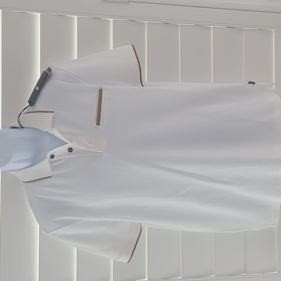 BOSS White Polo Shirt with Brown Accents - Picture 1 of 9